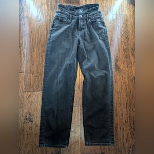 American Eagle Super High Rise Baggy Straight Black Double Waistband Distressed